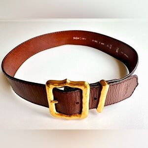 Yves Saint Laurent belts, vintage 80’s brown leather with gold buckle belt